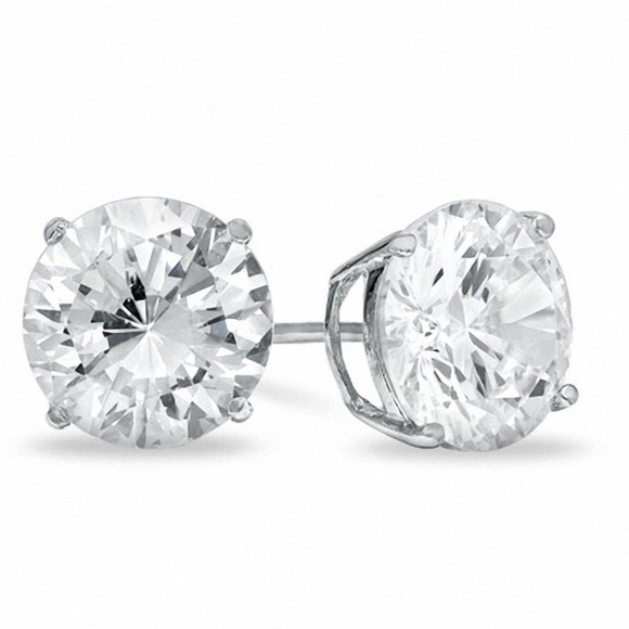 14k White Gold CZ Round Studs 1.5 Carat Total Weight
